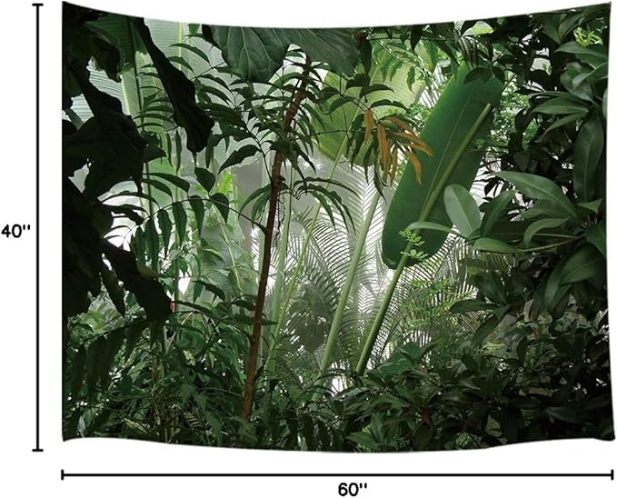 JAWO Green Plant Small Tapestry, Banana Palm Tree Leaves Wall Hanging for Bedroom, Tropical Forest College Dorm Home Decor (60" W x 40" H)