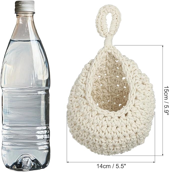 PATIKIL Hanging Fruit Baskets for Kitchen, Mini Size Teardrop Home Decor Storage Hand-Woven Wall Hanging Basket for Garlic Potato Vegetable, Beige