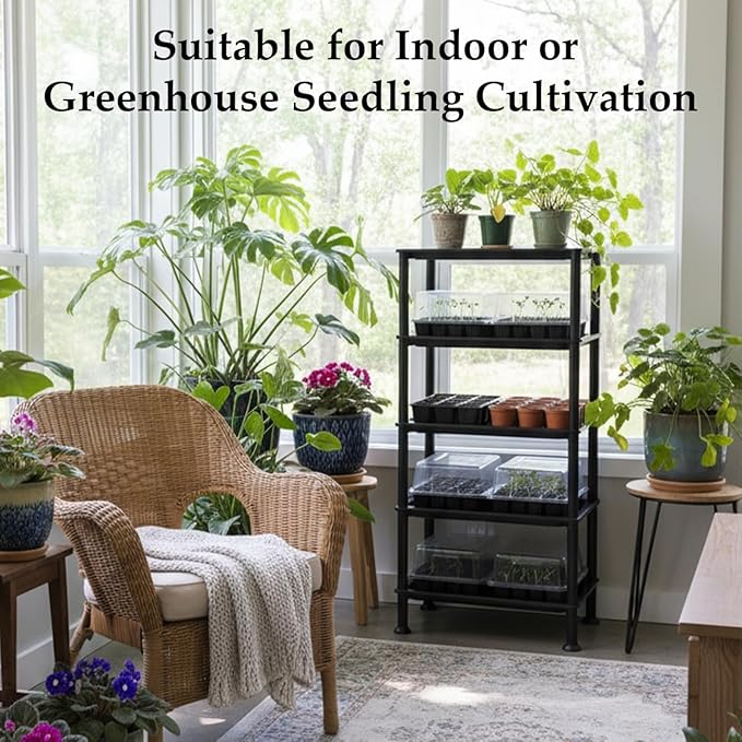 5-Tier Seed Starter Trays, Plant Stand, with Bottom-Watering Design– Reinforced Thickened Shelf for Small Pots, Balcony/Indoor Seed Starting & Greenhouse, Black
