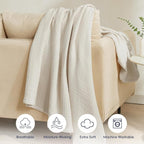 PHF 100% Cotton Muslin Throw Blanket 50" x 60", 4-Layer Lightweight and Breathable Blanket, Luxuriously Soft Gauze Throws for Couch Bed Sofa, Ideal Gift Choice, Oat Milk