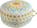 MOCOFO Round Bohemian Ottoman Pouf Cover, 18 Inch, Cotton Blend, Church Window Print, Living Room Storage Footrest, Cover Only (Light Tie-dye Cyan)