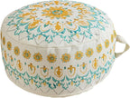 MOCOFO Round Bohemian Ottoman Pouf Cover, 18 Inch, Cotton Blend, Church Window Print, Living Room Storage Footrest, Cover Only (Light Tie-dye Cyan)