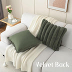 FUTEI Olive Green Decorative Throw Pillow Covers 20x20 Inch Set of 2, Square Soft Faux Rabbit Fur Big Striped Cushion Cover,Home Decor for Couch Sofa Bed Living Room