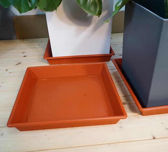 Square Plant Saucer 12 Inch 5 Pack, Plant Stand Plant Trays for Pots Heavy Duty Plastic Plant Saucers for Indoors Outdoors, Flower Pot No Holes Terracotta Plant Lover Gardening Gifts