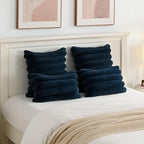 FUTEI Navy Blue Decorative Throw Pillow Covers 26x26 Inch Set of 2, Square Soft Faux Rabbit Fur Thick Striped Euro Pillow Shams,Spring Home Decor for Couch Bed Living Room