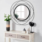 Round Black Mirror 24" for Living Room Wall Decor, Black Accent Framed Circle Bathroom Mirror, Decorative Vanity Mirror, Circular Mirror for Farmhouse Entryway Hallway