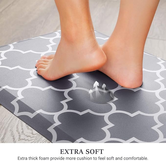WISELIFE Kitchen Mat Cushioned Anti-Fatigue Rug,17.3"x 39",Non Slip Waterproof and Heavy Duty, PVC Ergonomic Comfort Mat for Kitchen, Floor Home, Office, Sink, Laundry, Grey