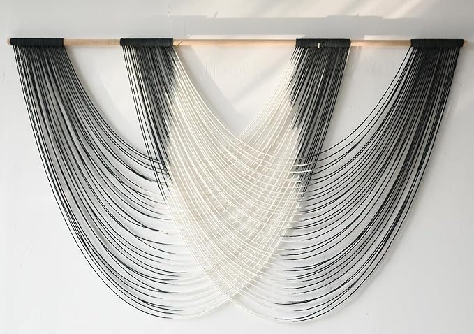 Jakalin Large Macrame Wall Hanging Black Dip Dyed Fiber Wall Art Macrame Wall Decor Boho Home Decor Bedroom Living Room,59" W x 35" L