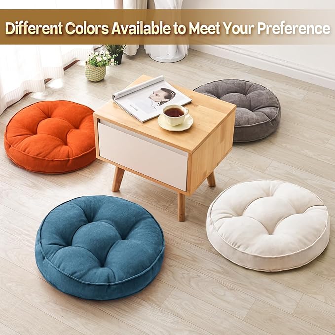 Floor Pillow Set of 2, Memory Foam Floor Cushions for Adults, Large Meditation Pillow for Sitting, 22 x 22 Inches (Round | Navy)