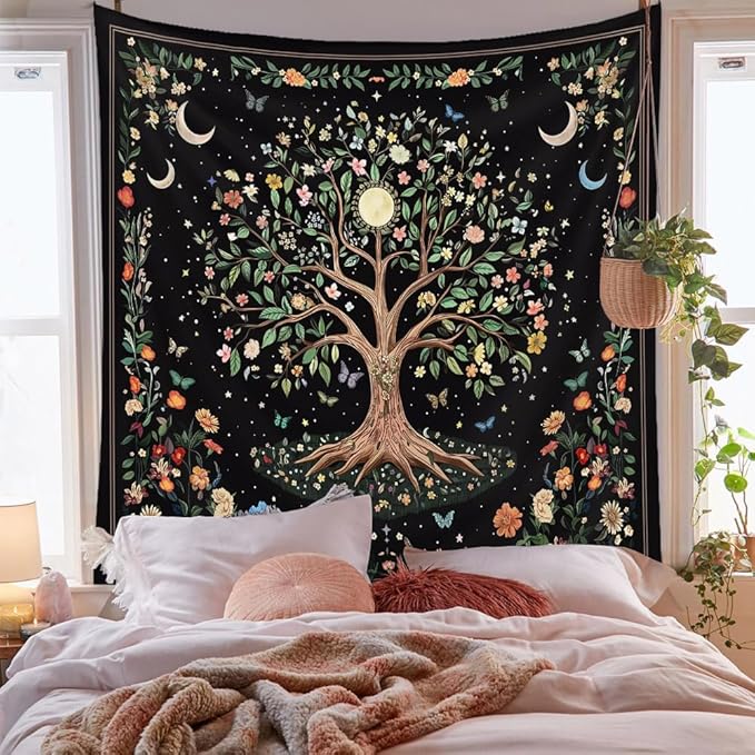60" x 80" Large Tree of Life Tapestry Wall Hangings Botanical Floral Wall Tapestry for Bedroom Aesthetic Bohemian Tapestries for Living Room Decor Nature Flower Tapestries Fabric Wall Hanging