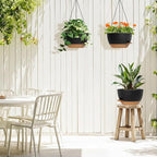 3 Pack 10 Hanging Flower Pots with Chains Self Watering Plastic Planters for Indoor Outdoor Plants, Sturdy Triangular Iron Chain Design for Garden PorchPlastic hanging flower pots (3, Black Brown)