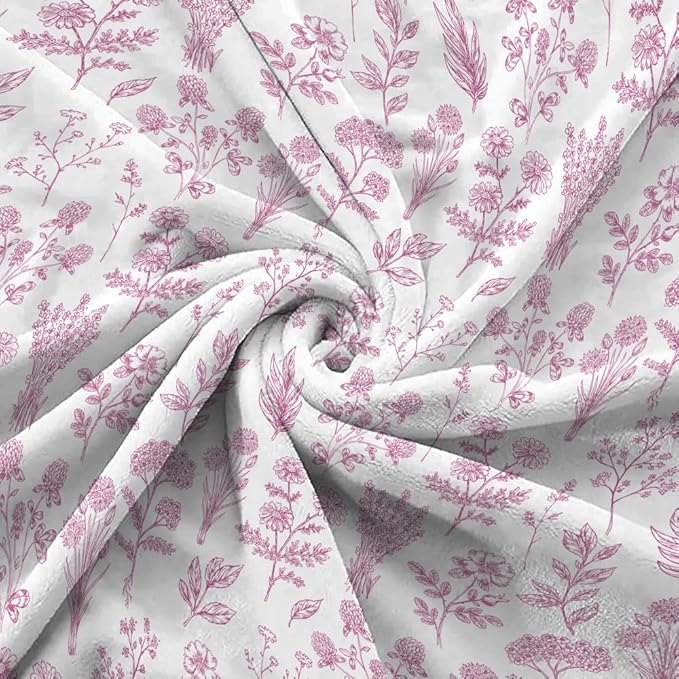 Floral Fuzzy Blanket Pink Floral Throw Blanket, Botanical Flowers Blankets, Soft, Flannel, Warm, Boho Flowers Bed Blankets All Season for Couch Bedroom Living Room 50X70 Inch