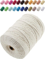 Cotton Macrame Cord 3mm 328yards Natural Colored Macrame Supplies, Soft Craft Cotton Rope for Plant Hanger Wall Hanger Dreamcatcher (Beige)