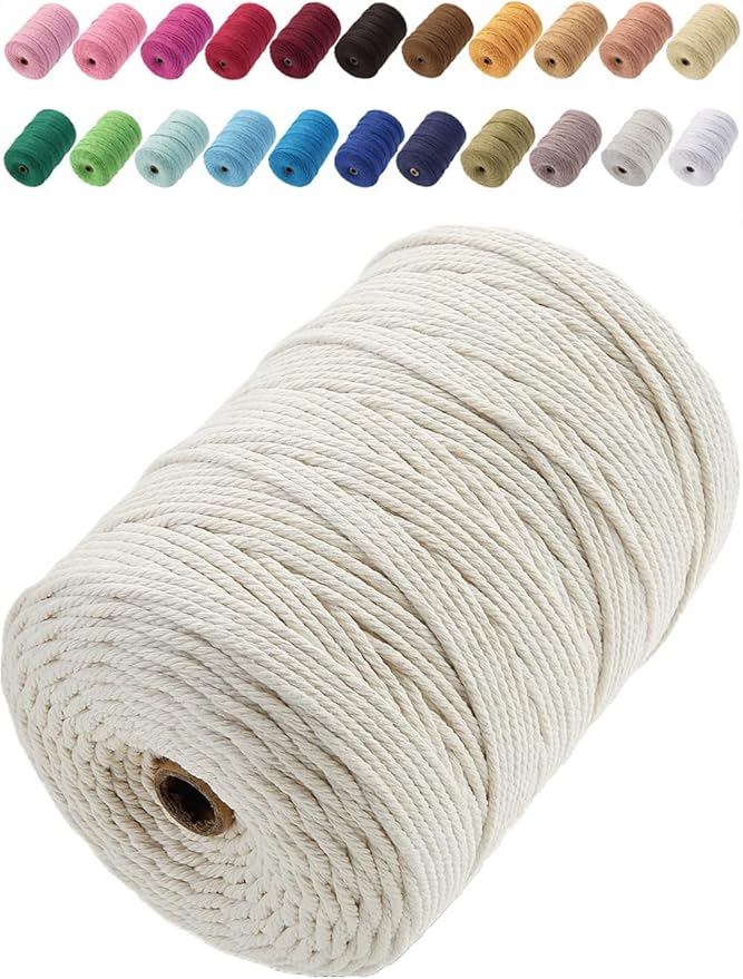 Cotton Macrame Cord 3mm 328yards Natural Colored Macrame Supplies, Soft Craft Cotton Rope for Plant Hanger Wall Hanger Dreamcatcher (Beige)