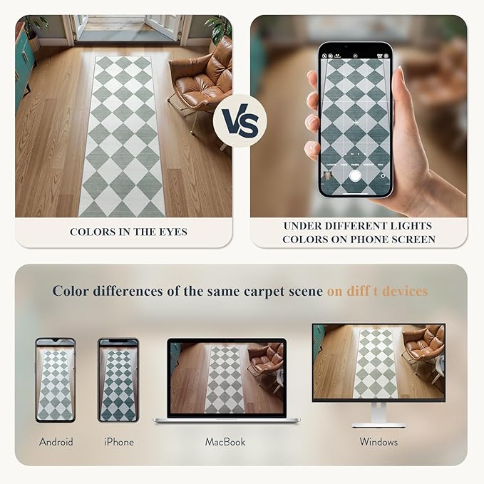 Beeiva Checkered Print 3x5 Washable Rug for Entryway, Non Slip Soft Small Bedroom Rug 3x5 Ultra Thin Moroccan Bathrooom Decor, Gingham Plaid Carpet for Laundry Entry Kitchen Nursery (Green/White)