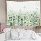 EOBTAIN Sage Green Leaves Tapestry Eucalyptus Leaf Botanical Plant Vintage Daisy Flowers Butterfly Floral Tapestries Simple Cottagecore Aesthetic Tapestry Wall Hanging Living Room Bedroom Dorm 60Wx40H