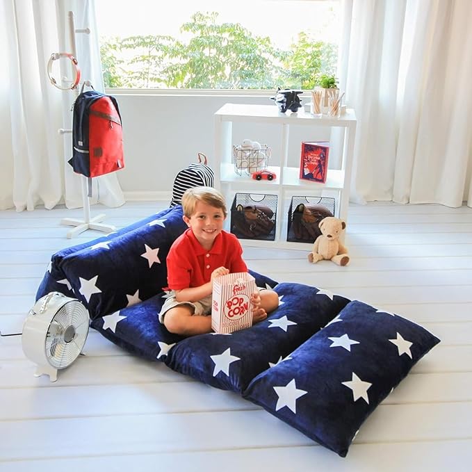 Butterfly Craze Floor Lounger Cover - Floor Bed Conversion - Creates Custom Sleeping Pad - Portable Mattress Alternative - Star Navy, King Size (Pack of 2)