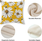 Summer Pillow Covers 18x18 Inch Set of 2 Yellow Daisy Sunflowers Floral Bee Pillow Covers Spring Outdoor Pillow Cases Linen Farmhouse Seasonal Cushion Covers Decor for Living Room Bedroom
