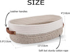 2 Pack Woven Storage Basket for Toilet Tank Top,Farmhouse Home Decor Organizing Basket for Bathroom,Table and Counter 13"x5.9"x4" Apricot Stitching White