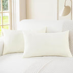 CaliTime Throw Pillow Covers Decorative 16 X 26 Inches Pack of 2 Cozy Chenille Cushion Cases for Couch Sofa Bed Living Room Home Cream