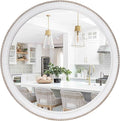 sawsile Round Wood Mirror,32 inch Circle Rustic Farmhouse White Wooden Frame Boho Beads Wall Mirror for Bathroom,Living Room,Bedroom or Entryway