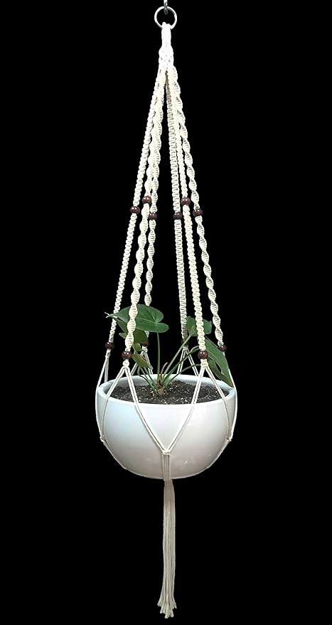 Plant Hanger Macrame Cotton 6 Legs 51 Inches in Tan and Green Color for Indoor Outdoor, Living Room, Kitchen, Deck, Patio, High and Low Ceiling with Size of 10-12 inches Without The Pot (Cream)