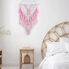 HVEST Pink Macrame Wall Hanging Woven Boho Wall Art Handmade Woven Tassel Tapestry, Bohemian Home Decor for Bedroom Living Room Apartment Nursery Backdrop