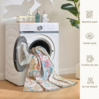 Boho Throw Blanket for Bed Cotton Spring Blankets Twin Size for Bedroom Living Room All Season Lightweight Floral Embroidery Decorative Breathable Quilt for Couch Sofa Chair 60"x80"