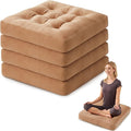 Meditation Floor Pillow Set of 4, Square Large Pillows Seating for Adults, Meditation Cushion Pillow,Tufted Corduroy Cushion for Tatami Living Room or Yoga, Coffee, 22x22 Inch
