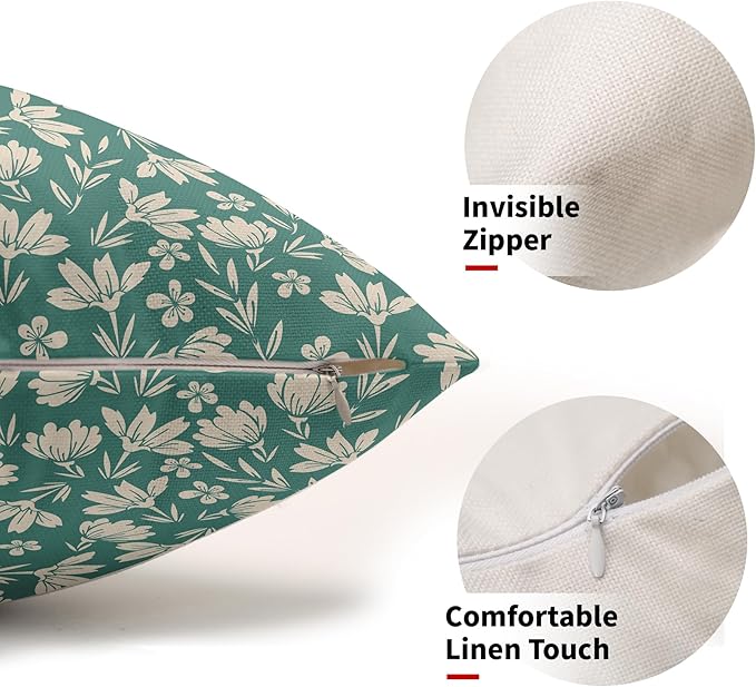 Aqua Pillow Covers 12x20 Set of 2 Vintage Floral Rustic Old Style Cute Flower Print Rectangle Decorative Outdoor Pillowcases Seasonal Farmhouse Throw Cushion Case Couch Sofa Bed Decor