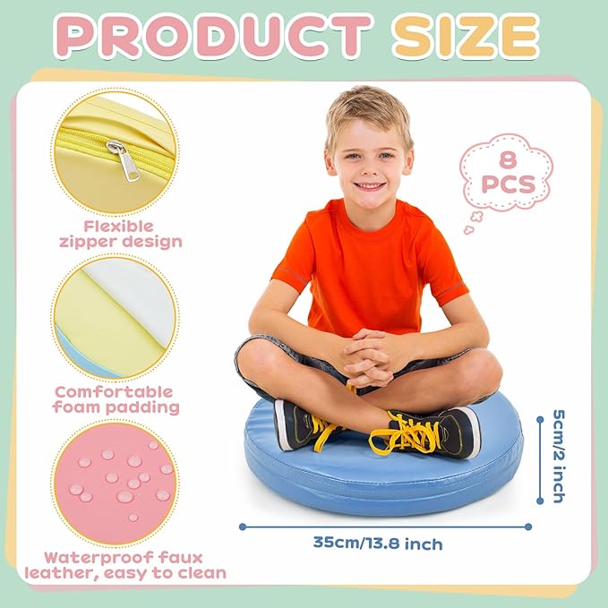 Juexica 8 Pcs Extra Thick Flexible Seating Floor Cushions Assorted Colored Floor Pillow Classroom Seat Cushions Soft Classroom Seating for Kids Learning Daycare School Chair(Macaron Color)