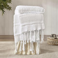 Boho Knitted Chenille Blanket with Tassels - Lightweight & Soft All-Season Throw - 3D Classic Pattern for Living Room Bedroom Couch, Cloud White, Twin 60"x80"