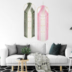 LB 2Pc Boho Macrame Wall Hanging Modern Aesthetic Wall Decor Pink and Green Hand Woven Cotton Macrame Wall Art with Wood beads Boho Tapestry for Home, Bedroom, Living Room