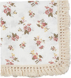 insular Cotton Muslin Baby Blanket with Tassel, Boho Bohemian Muslin Swaddle Blanket Baby Receiving Blanket with Fringe, Nursery Decor Throw or Nursing Blankets, 47" x40”, Floral