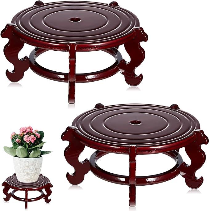 Geetery 2 Pcs 4 to 12 in Wooden Plant Stands Indoor Chinese Oriental Plant Stand for Vase Fishbowl Flower Pot Lamp Redwood Base Vintage Display Rack Decor(10 Inch)