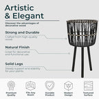 Set of 3 Woven Basket Decorative Planter Pot – Bamboo & Pine Wood Outdoor & Indoor Plant Pot – Modern Boho Garden and Home Decor Planters – 19", 23", & 26", Black