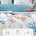 HORIMOTE HOME Coastal Quilt Bedding Set King Size, Reversible Summer Beach Quilt Lightweight Ocean Nautical Comforter Tropical Bedspread Coverlet with 2 Pillow Shams for All Seasons (106"x96")