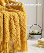 CREVENT Knitted Decorative Throw Blanket for Couch Sofa Chair Bed，Soft Warm Cozy Light Weight for Spring Summer (50''X60'' Mustard Yellow)