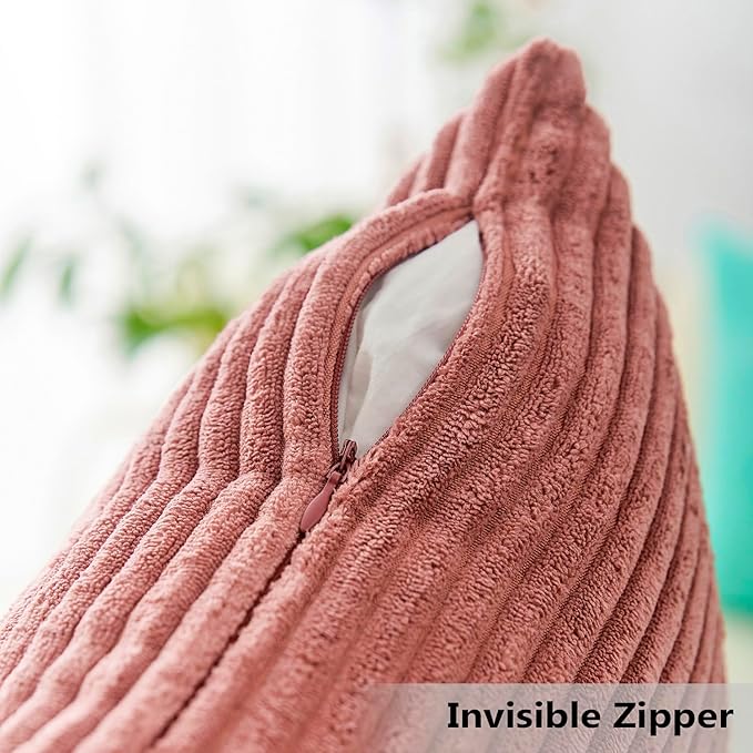 Home Brilliant 26x26 Pillow Covers Euro Shams Cover Large Solid Striped Corduroy Euro Throw Pillow Cushion Cover Sham for Patio, 26 x 26 inch, Dry Rose Pink