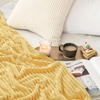 MIULEE Light Yellow Throw Blanket 3D Ribbed Jacquard Fleece Flannel Velvet Plush Decorative Bed Blanket (Throw, 50" x 60") - Super Soft, Lightweight, Warm and Cozy for Couch Sofa