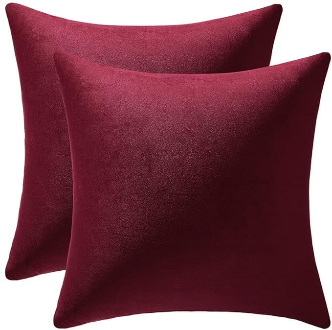 Euro Sham Covers 24x24 Burgundy: Pack of 2 Cozy Soft Velvet Square Modern Luxury Decorative Throw Pillow Cases for Christmas Sofa Couch Living Room Bed Home Decor