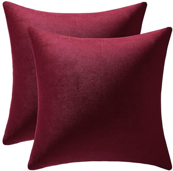 Throw Pillow Covers 18x18 Burgundy: Pack of 2 Cozy Soft Velvet Square Modern Luxury Decorative Throw Pillow Cases for Christmas Sofa Couch Living Room Bed Home Decor