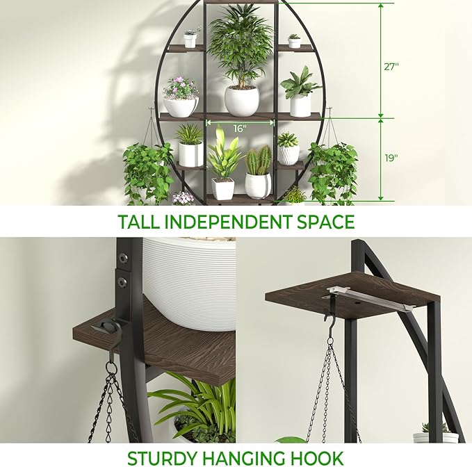 Plant Stand Shelf Rack Indoor with 6 Built in Grow Light, 7 Tiered 65" Tall Black Large Lighted Half Moon Curved Plant Stand for Indoor Growing, 2 Pack Arch Sturdy High Herb Flower Shelving