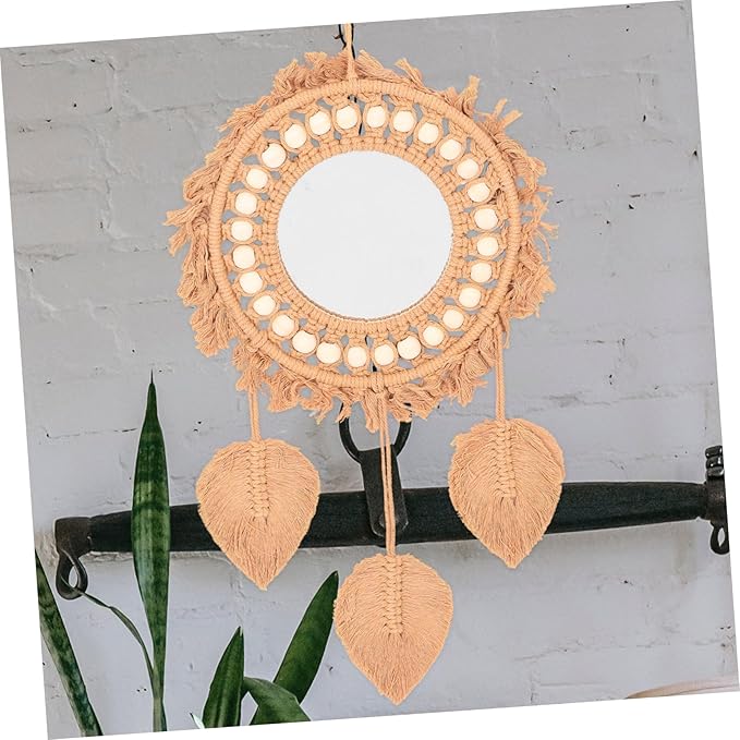 Bohemian Mirror Wall Decor Rustic Rope Woven Mirror for Bedroom Boho Style