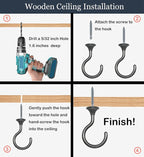 2 Sets Heavy Duty Swag Ceiling Hooks with Hardware for Hanging Plants, Cavity Wall Fixing, Easy Installation, Holds Up to 30lbs, Ideal for Home & Garden (2 Sets, Black Nickel)