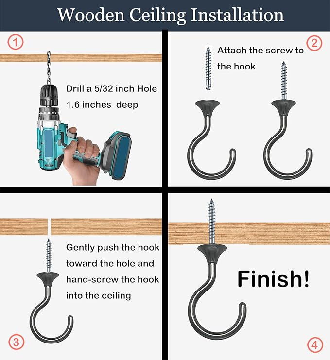 2 Sets Heavy Duty Swag Ceiling Hooks with Hardware for Hanging Plants, Cavity Wall Fixing, Easy Installation, Holds Up to 30lbs, Ideal for Home & Garden (2 Sets, Black Nickel)