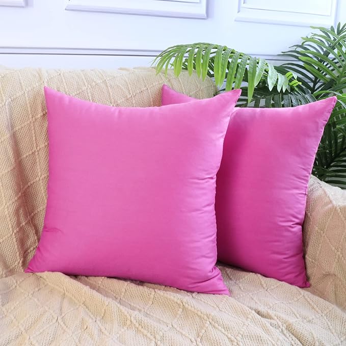 Thmyo 4-Pack 100% Cotton Comfortable Solid Decorative Throw Pillow Case, Square Cushion Cover Pillowcase Sublimation Blank Pillow Covers DIY Throw Pillowcase for Sofa(20x20 inch/ 50x50cm,Rose red)