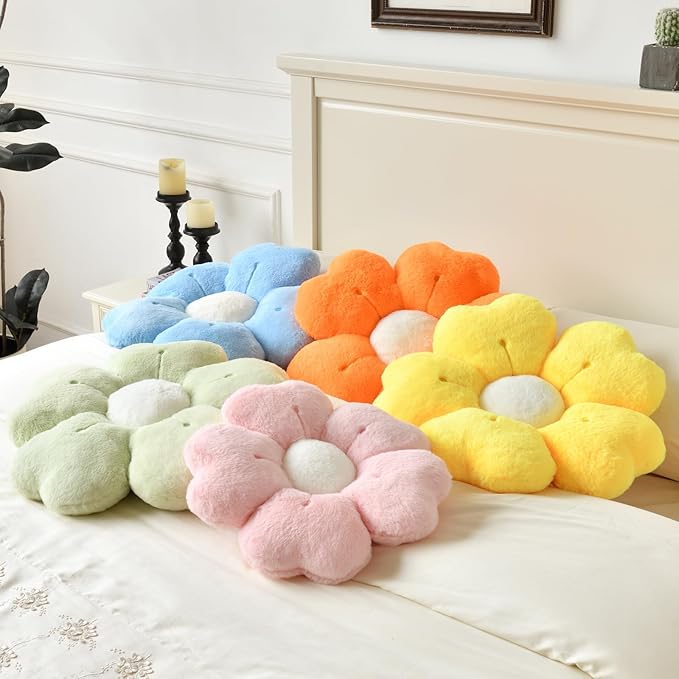 Flower Pillow, Flower Shaped Pillow Decorative Throw Pillows for Bed Couch, Cute Daisy Pillow Dorm Decor Floor Seating Cushion (Orange, 19.6 Inches)