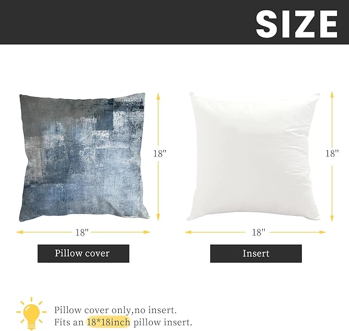 COLORPAPA Blue Throw Pillow Covers 18x18 Set of 4 Decorative Cushion Cover Grey Abstract Art Painting Pillowcase for Sofa Bedroom Living Room Décor