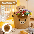 2 Pack Highland Cow Woven Hanging Basket with Leather Handle, Small Cute Brown Cotton Rope Wall Storage Basket for Plants Toys Remotes, Foldable Round Boho Decor (7.8x7inch)